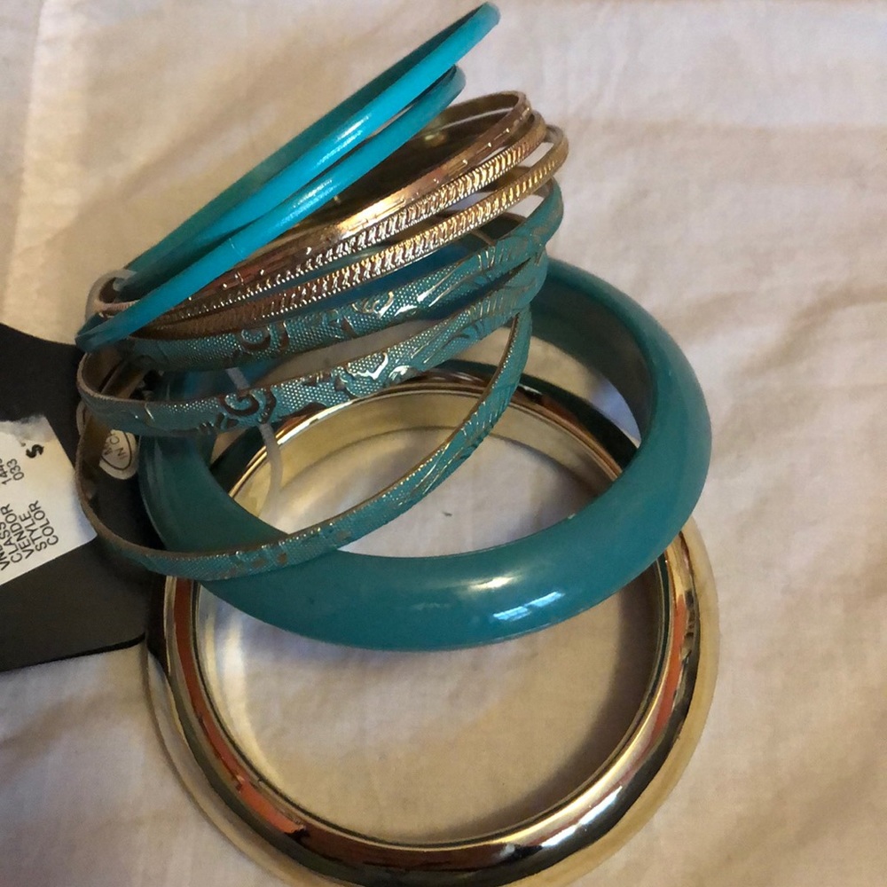 Blue and gold bangle set.
